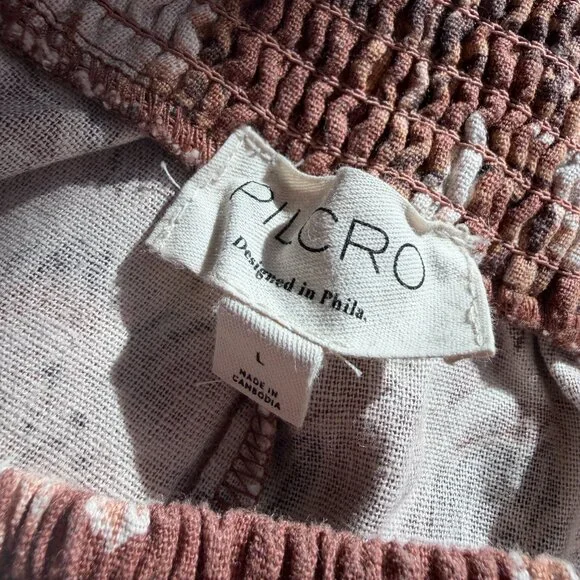 Anthropologie Linen Barrel Leg Floral Reese Smocked Pull On Pants Size Large - Picture 9 of 10